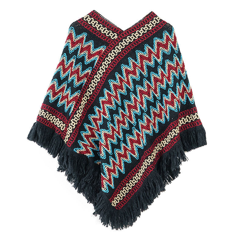 Scialle tibetano Buddha Stones , a righe, lavorato a maglia, con nappe, maglione, sciarpa invernale da viaggio