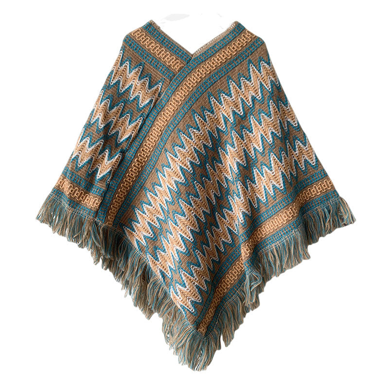 Scialle tibetano Buddha Stones , a righe, lavorato a maglia, con nappe, maglione, sciarpa invernale da viaggio