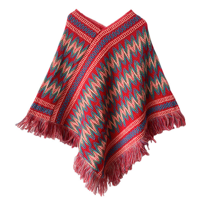 Scialle tibetano Buddha Stones , a righe, lavorato a maglia, con nappe, maglione, sciarpa invernale da viaggio