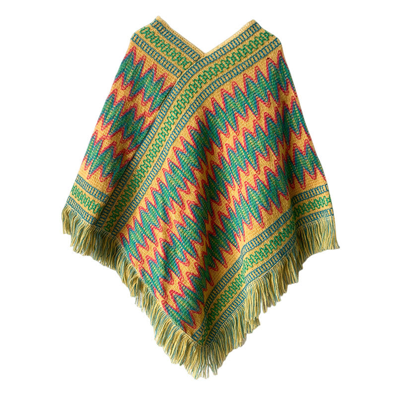 Scialle tibetano Buddha Stones , a righe, lavorato a maglia, con nappe, maglione, sciarpa invernale da viaggio