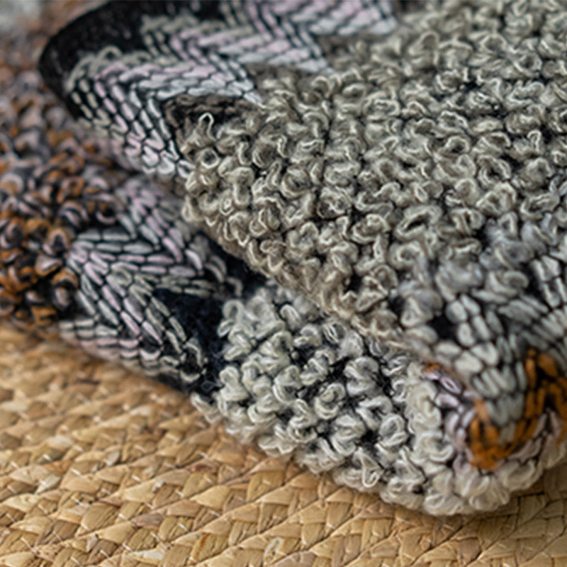 Scialle tibetano Buddha Stones, grigio, marrone, a righe, lavorato a maglia, con nappe, invernale, comodo, da viaggio