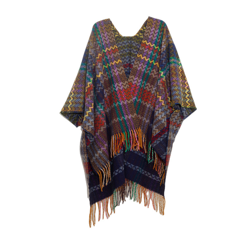 Scialle tibetano con Buddha Stones , nappe colorate, linea ondulata, sciarpa da viaggio invernale e accogliente