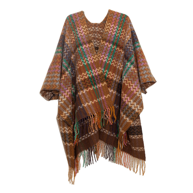 Scialle tibetano con Buddha Stones , nappe colorate, linea ondulata, sciarpa da viaggio invernale e accogliente