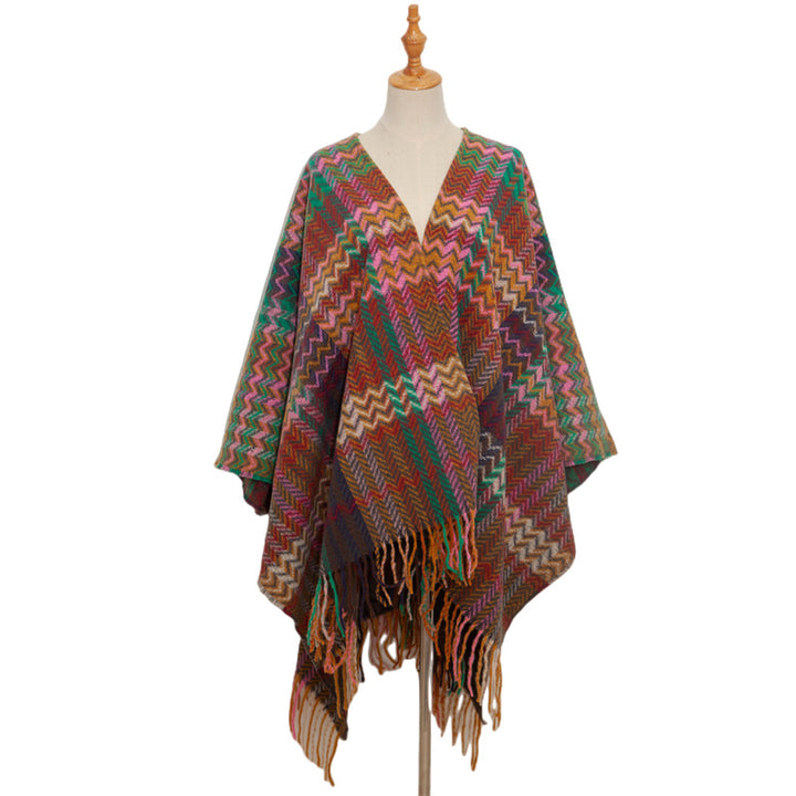 Scialle tibetano con Buddha Stones , nappe colorate, linea ondulata, sciarpa da viaggio invernale e accogliente