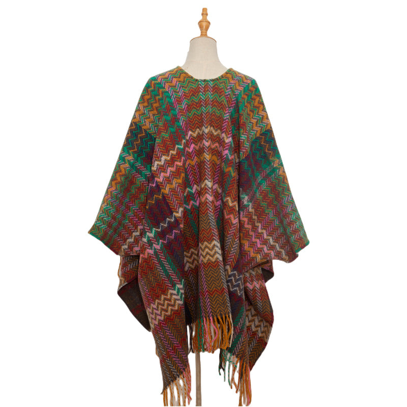 Scialle tibetano con Buddha Stones , nappe colorate, linea ondulata, sciarpa da viaggio invernale e accogliente
