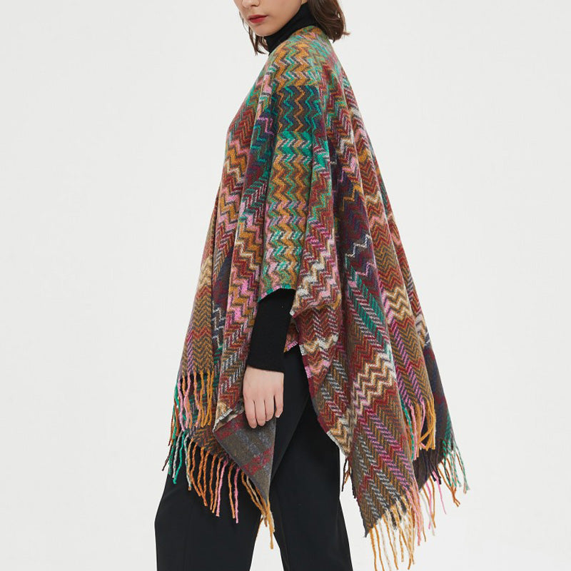 Scialle tibetano con Buddha Stones , nappe colorate, linea ondulata, sciarpa da viaggio invernale e accogliente