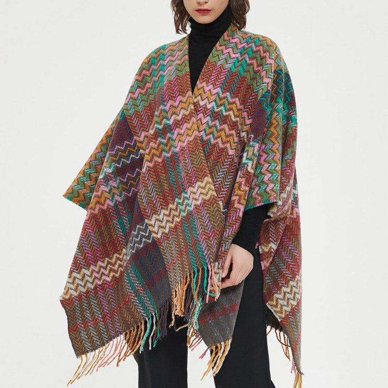 Scialle tibetano con Buddha Stones , nappe colorate, linea ondulata, sciarpa da viaggio invernale e accogliente