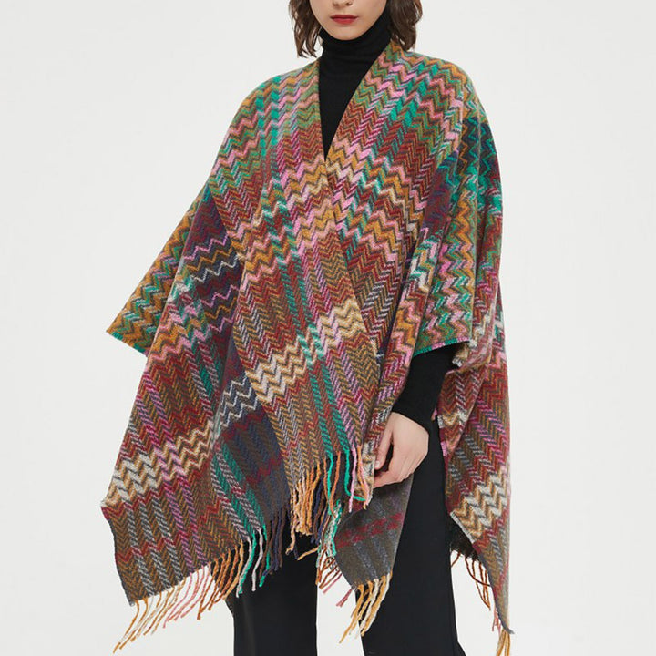 Scialle tibetano con Buddha Stones , nappe colorate, linea ondulata, sciarpa da viaggio invernale e accogliente
