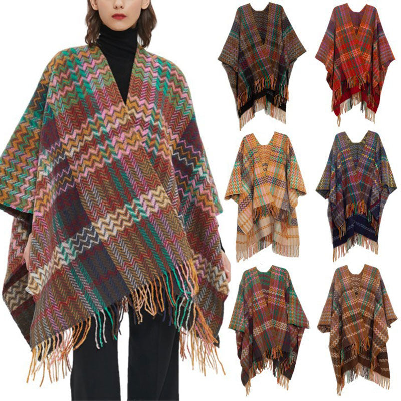 Scialle tibetano con Buddha Stones , nappe colorate, linea ondulata, sciarpa da viaggio invernale e accogliente
