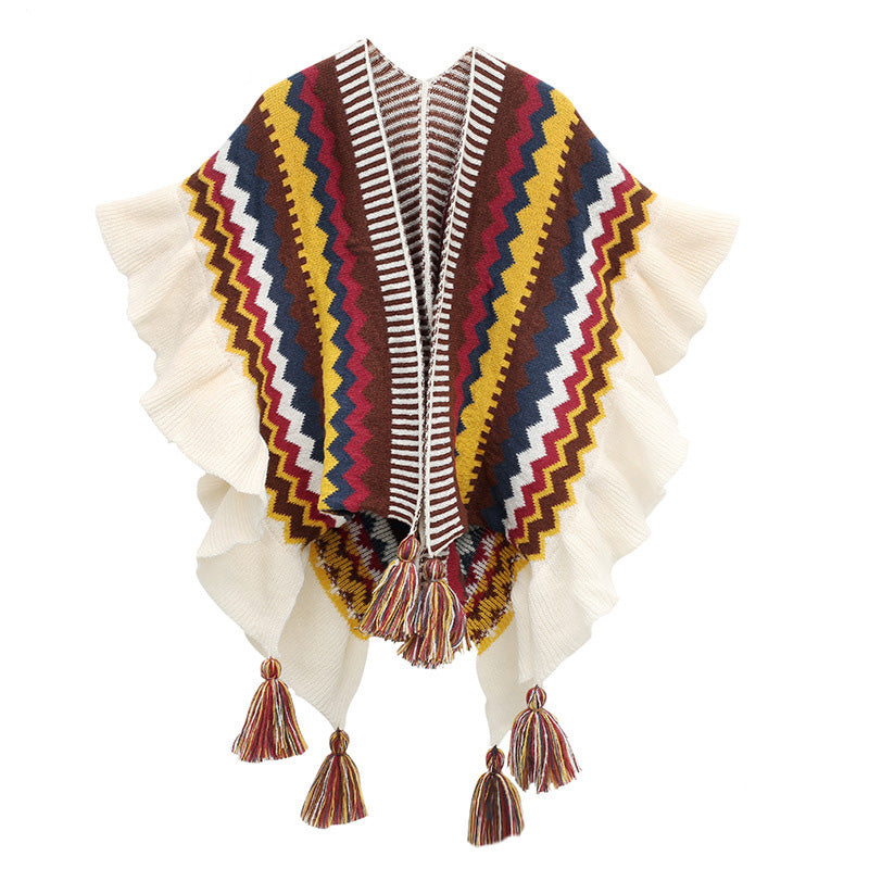 Scialle tibetano Buddha Stones, colorato, a righe, con nappe, avvolgente, invernale, comodo, da viaggio - Beige Giallo Marrone 85*135cm - image 14