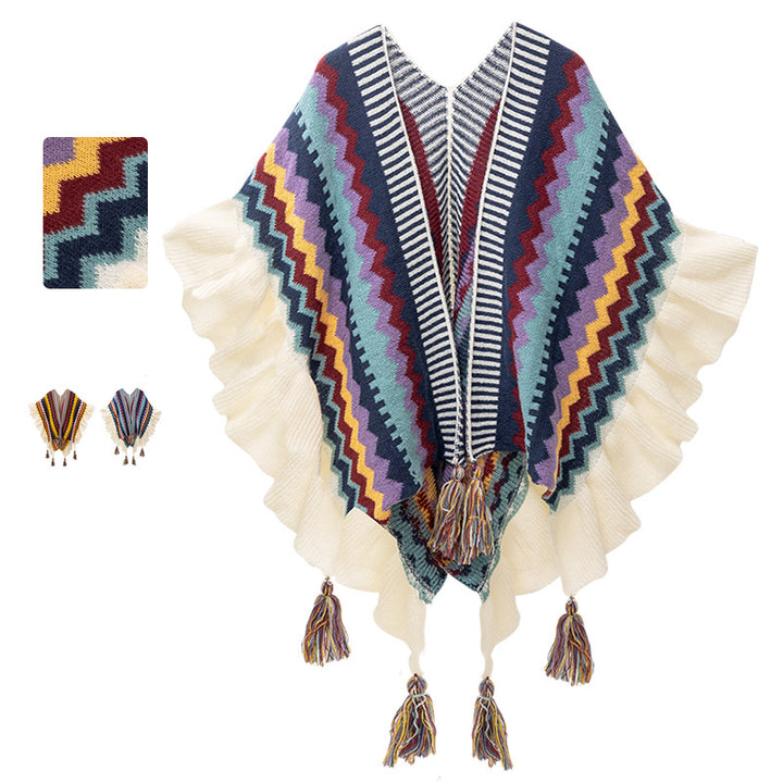 Scialle tibetano Buddha Stones, colorato, a righe, con nappe, avvolgente, invernale, comodo, da viaggio - image 0