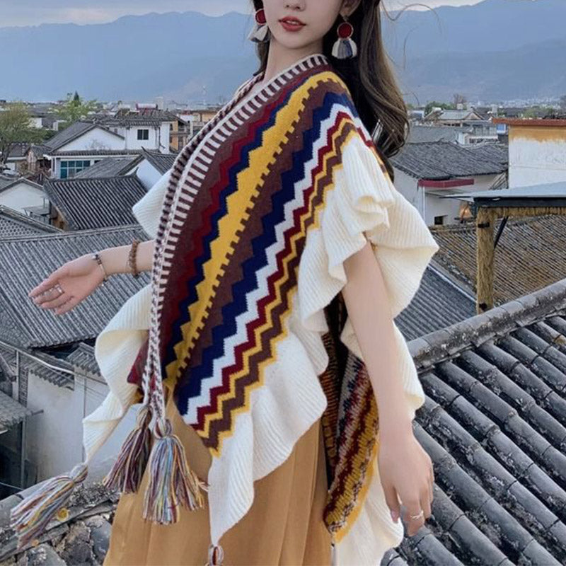 Scialle tibetano Buddha Stones, colorato, a righe, con nappe, avvolgente, invernale, comodo, da viaggio - image 15