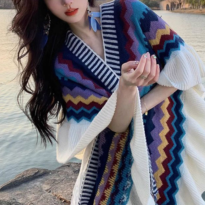 Scialle tibetano Buddha Stones, colorato, a righe, con nappe, avvolgente, invernale, comodo, da viaggio - image 4