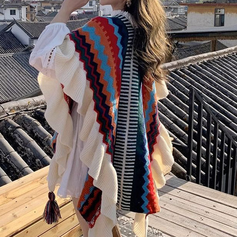 Scialle tibetano Buddha Stones, colorato, a righe, con nappe, avvolgente, invernale, comodo, da viaggio - image 22