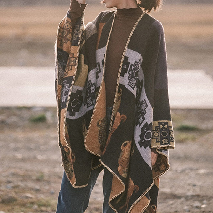 Scialle tibetano Buddha Stones , vaso di cervo, forme geometriche, sciarpa invernale da viaggio accogliente - Nero Giallo 130*150cm - image 0