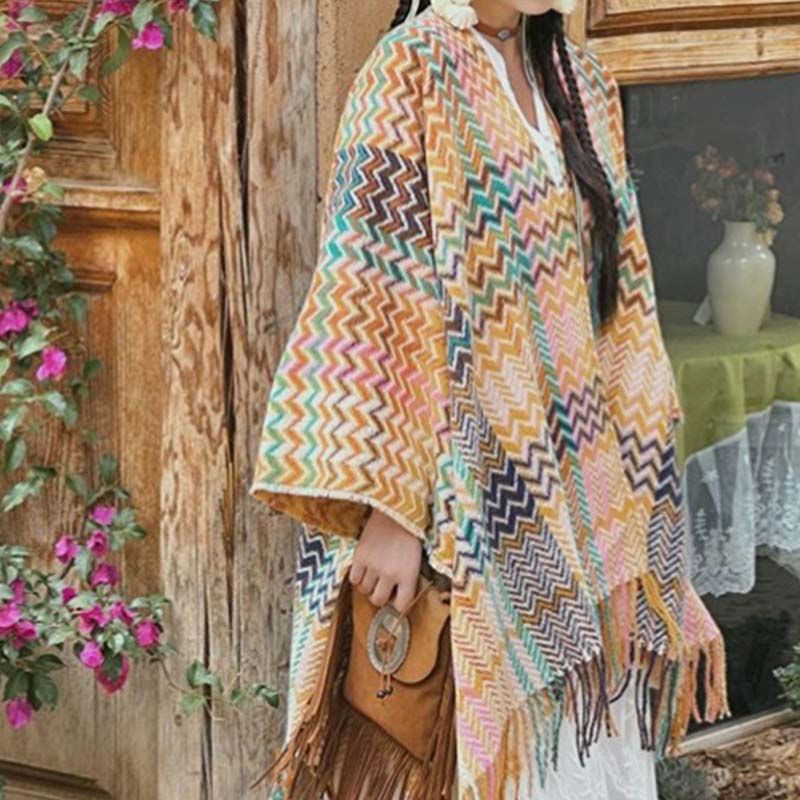 Scialle tibetano Buddha Stones, colorato, ondulato, a strisce, con nappe, invernale, comodo, da viaggio - image 7