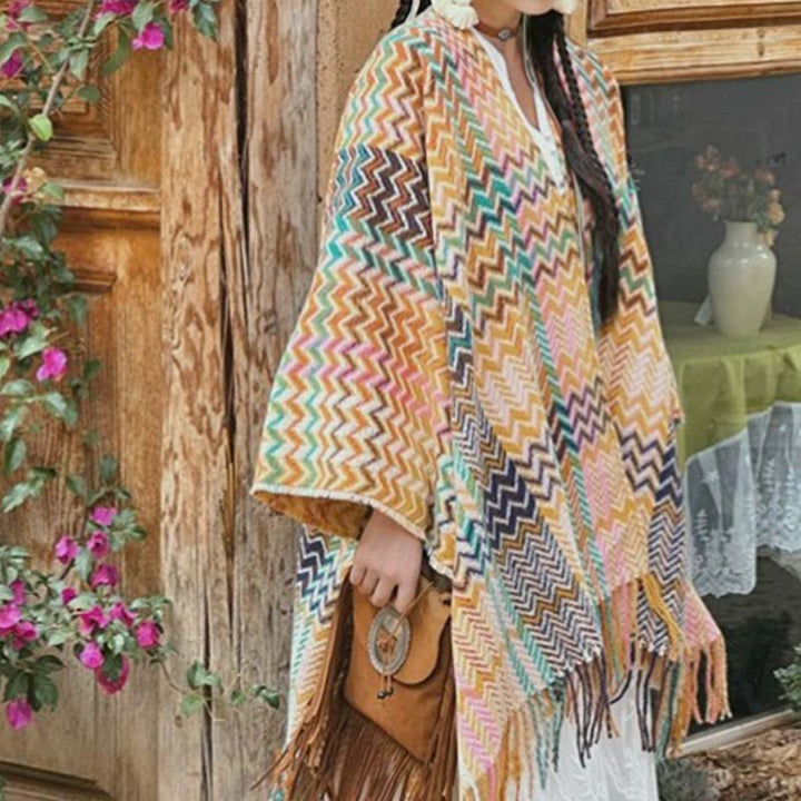 Scialle tibetano Buddha Stones, colorato, ondulato, a strisce, con nappe, invernale, comodo, da viaggio - image 7