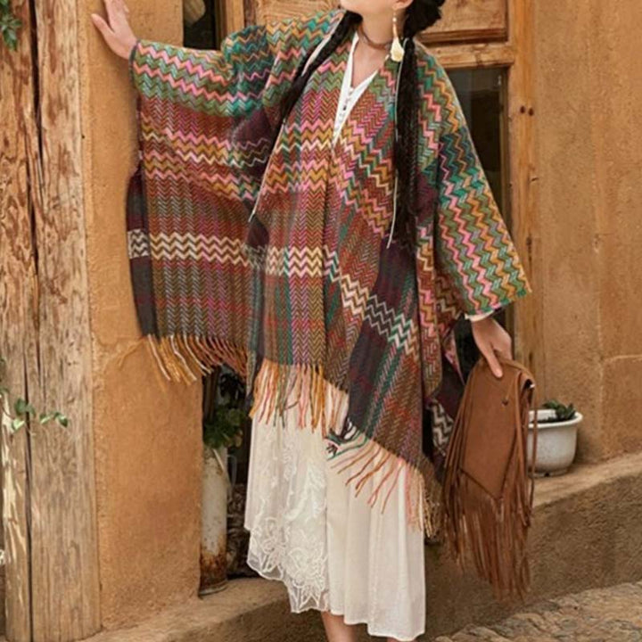 Scialle tibetano Buddha Stones, colorato, ondulato, a strisce, con nappe, invernale, comodo, da viaggio - image 15