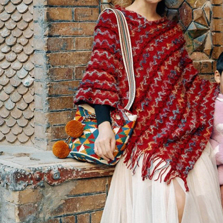 Scialle a righe colorate con Buddha Stones, nappe, pullover, sciarpa da viaggio invernale e accogliente