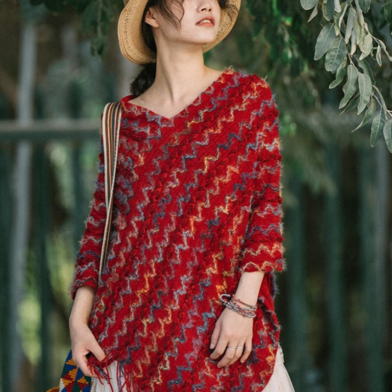 Scialle a righe colorate con Buddha Stones, nappe, pullover, sciarpa da viaggio invernale e accogliente - image 1