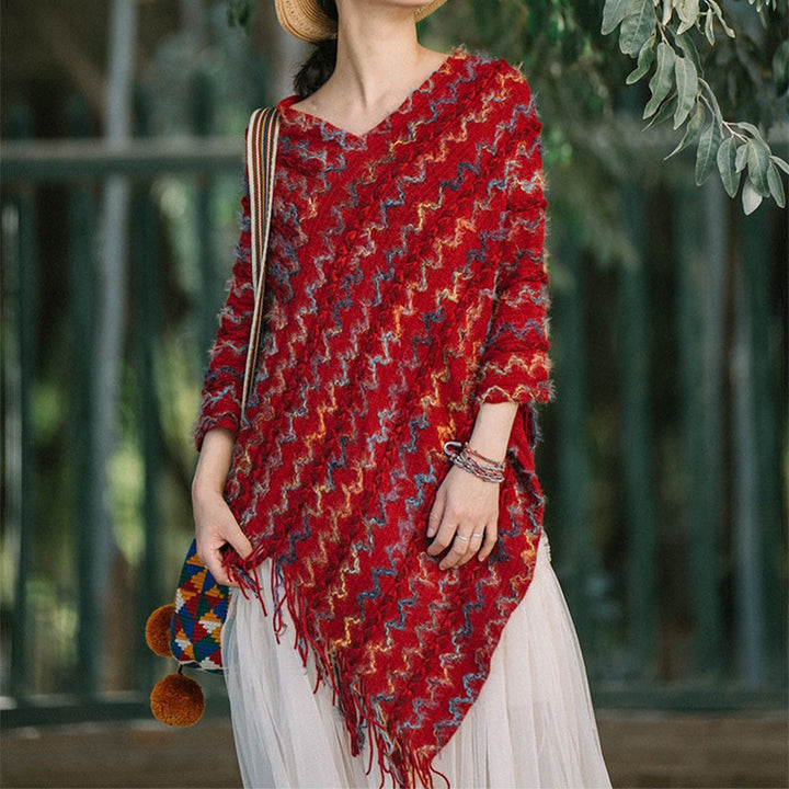 Scialle a righe colorate con Buddha Stones, nappe, pullover, sciarpa da viaggio invernale e accogliente