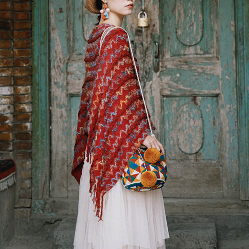 Scialle a righe colorate con Buddha Stones, nappe, pullover, sciarpa da viaggio invernale e accogliente