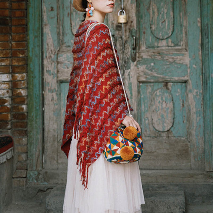 Scialle a righe colorate con Buddha Stones, nappe, pullover, sciarpa da viaggio invernale e accogliente