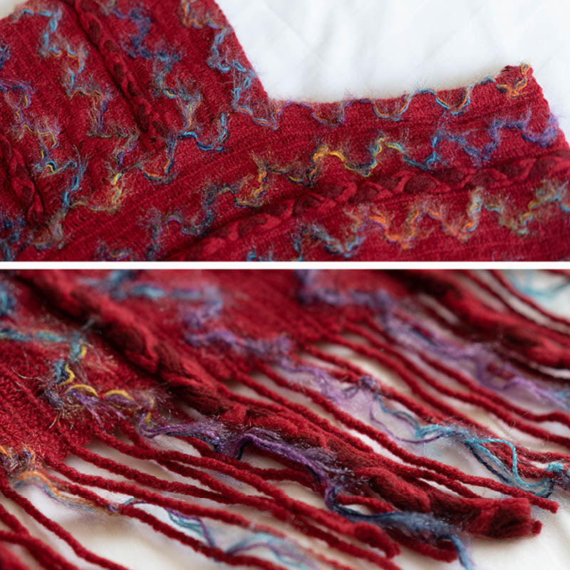 Scialle a righe colorate con Buddha Stones, nappe, pullover, sciarpa da viaggio invernale e accogliente