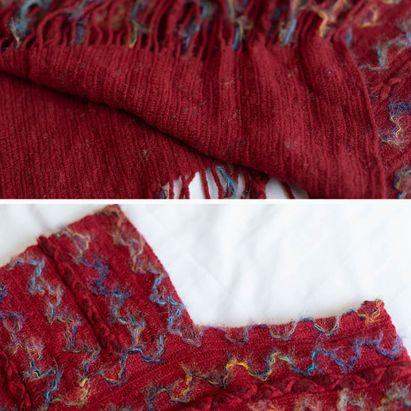 Scialle a righe colorate con Buddha Stones, nappe, pullover, sciarpa da viaggio invernale e accogliente