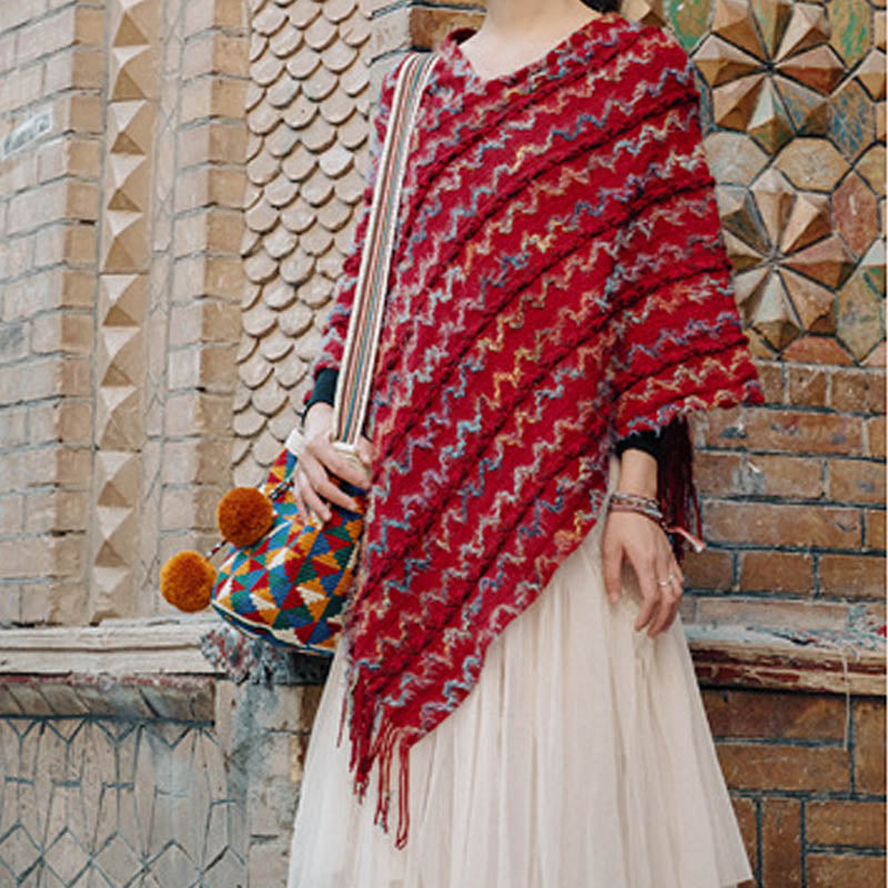Scialle a righe colorate con Buddha Stones, nappe, pullover, sciarpa da viaggio invernale e accogliente
