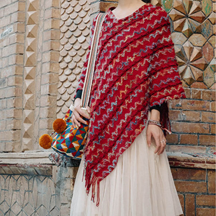 Scialle a righe colorate con Buddha Stones, nappe, pullover, sciarpa da viaggio invernale e accogliente
