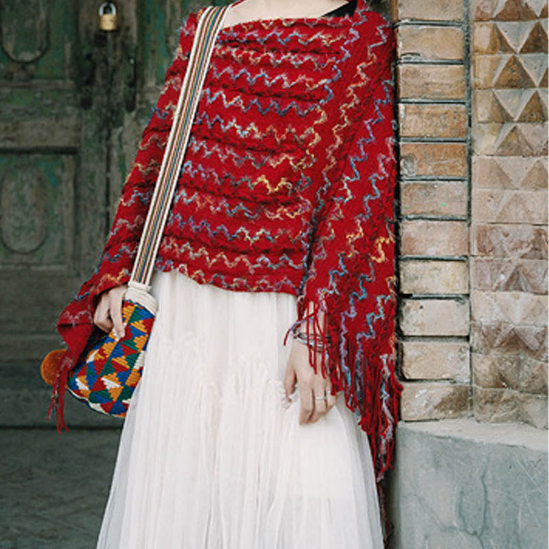 Scialle a righe colorate con Buddha Stones, nappe, pullover, sciarpa da viaggio invernale e accogliente