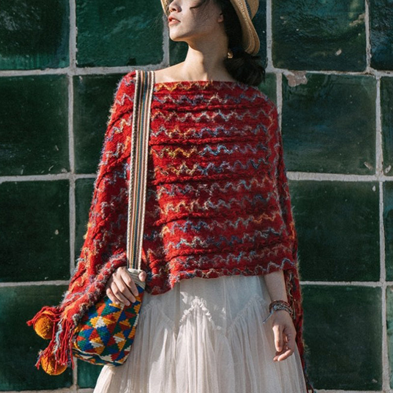 Scialle a righe colorate con Buddha Stones, nappe, pullover, sciarpa da viaggio invernale e accogliente