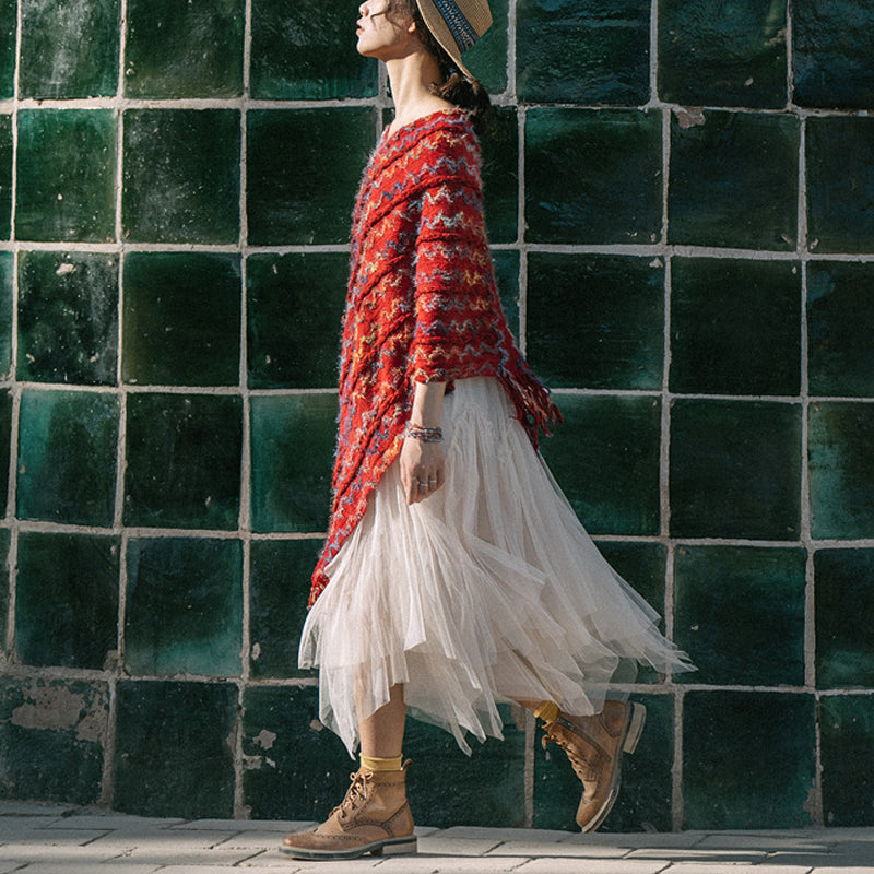 Scialle a righe colorate con Buddha Stones, nappe, pullover, sciarpa da viaggio invernale e accogliente