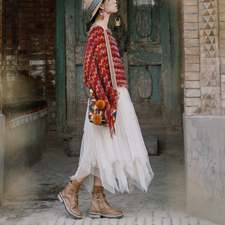 Scialle a righe colorate con Buddha Stones, nappe, pullover, sciarpa da viaggio invernale e accogliente