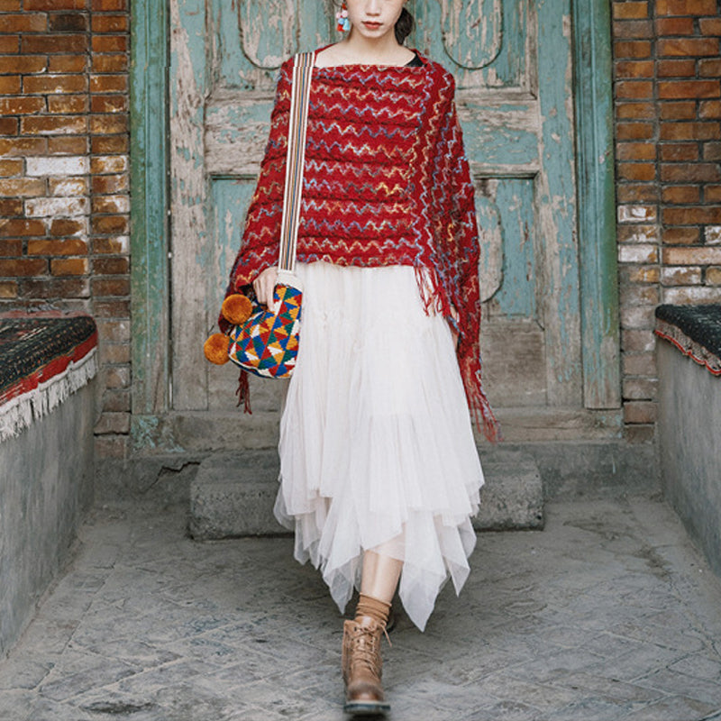 Scialle a righe colorate con Buddha Stones, nappe, pullover, sciarpa da viaggio invernale e accogliente