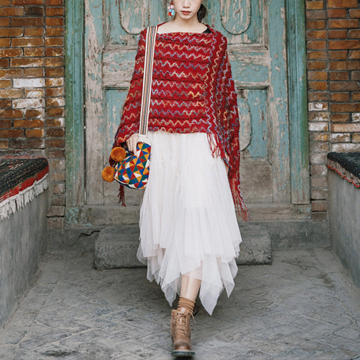 Scialle a righe colorate con Buddha Stones, nappe, pullover, sciarpa da viaggio invernale e accogliente
