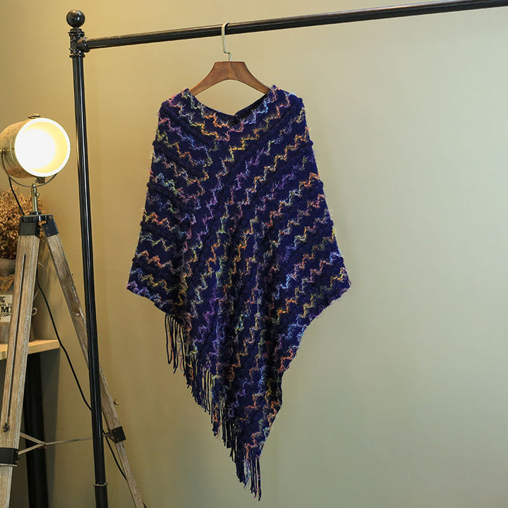 Scialle a righe colorate con Buddha Stones, nappe, pullover, sciarpa da viaggio invernale e accogliente - Blu 85*75cm - image 21