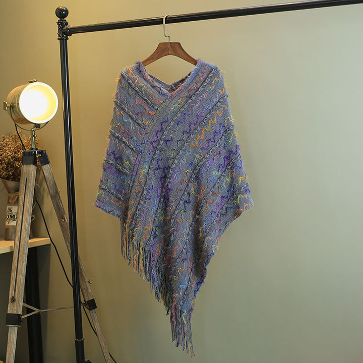 Scialle a righe colorate con Buddha Stones, nappe, pullover, sciarpa da viaggio invernale e accogliente - Grigio 85*75cm - image 36