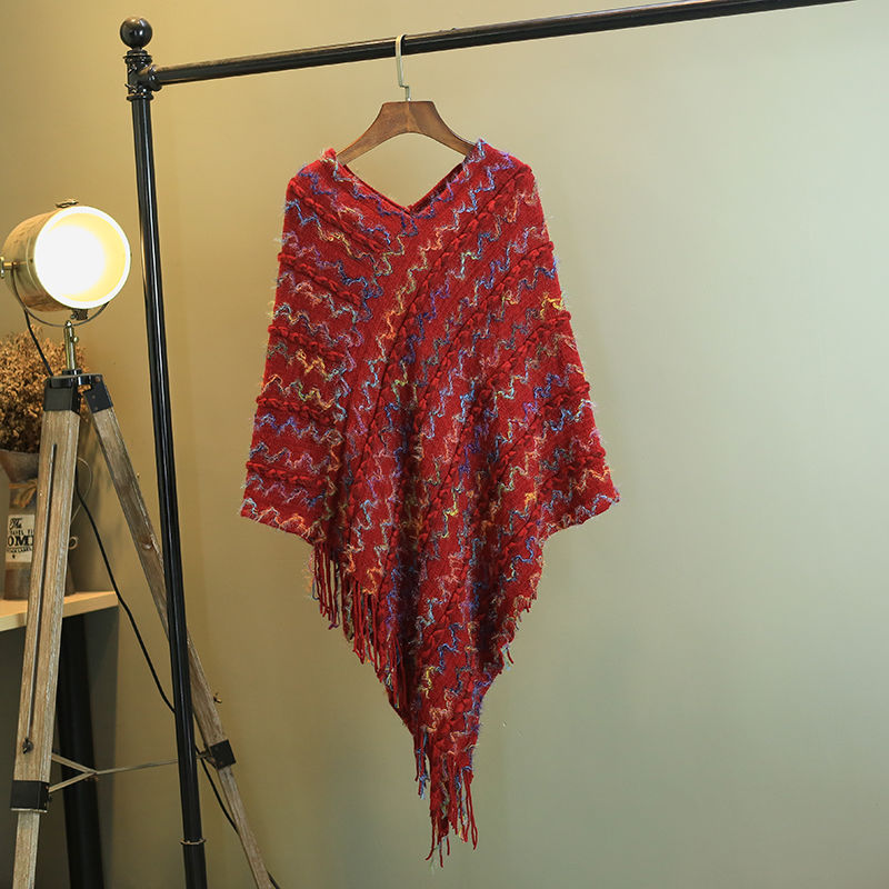 Scialle a righe colorate con Buddha Stones, nappe, pullover, sciarpa da viaggio invernale e accogliente