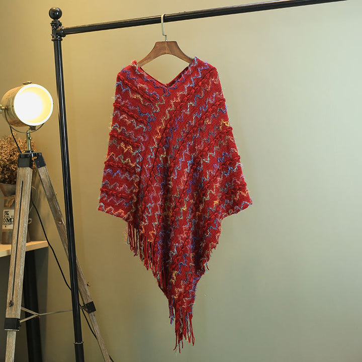 Scialle a righe colorate con Buddha Stones, nappe, pullover, sciarpa da viaggio invernale e accogliente
