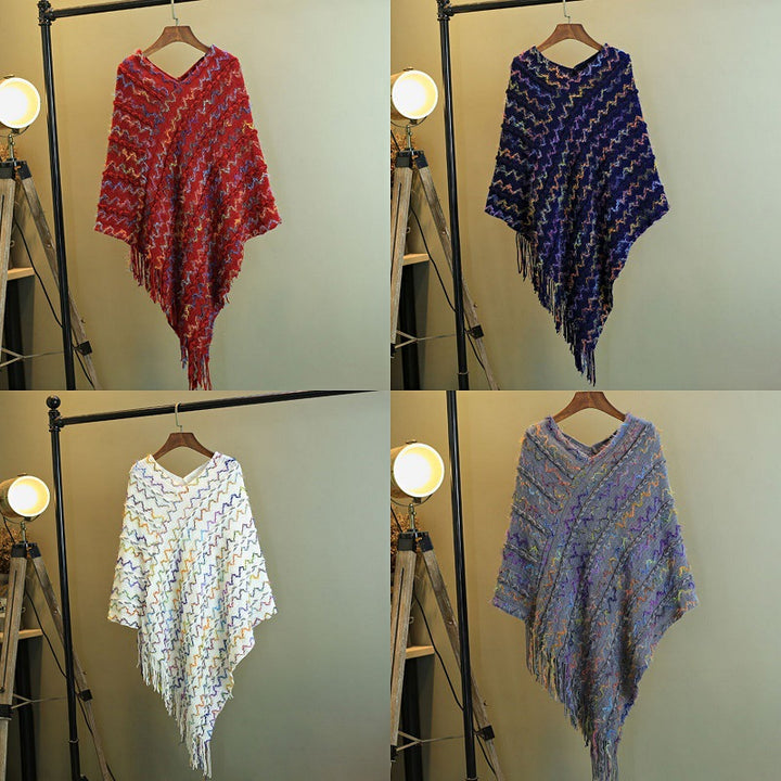 Scialle a righe colorate con Buddha Stones, nappe, pullover, sciarpa da viaggio invernale e accogliente