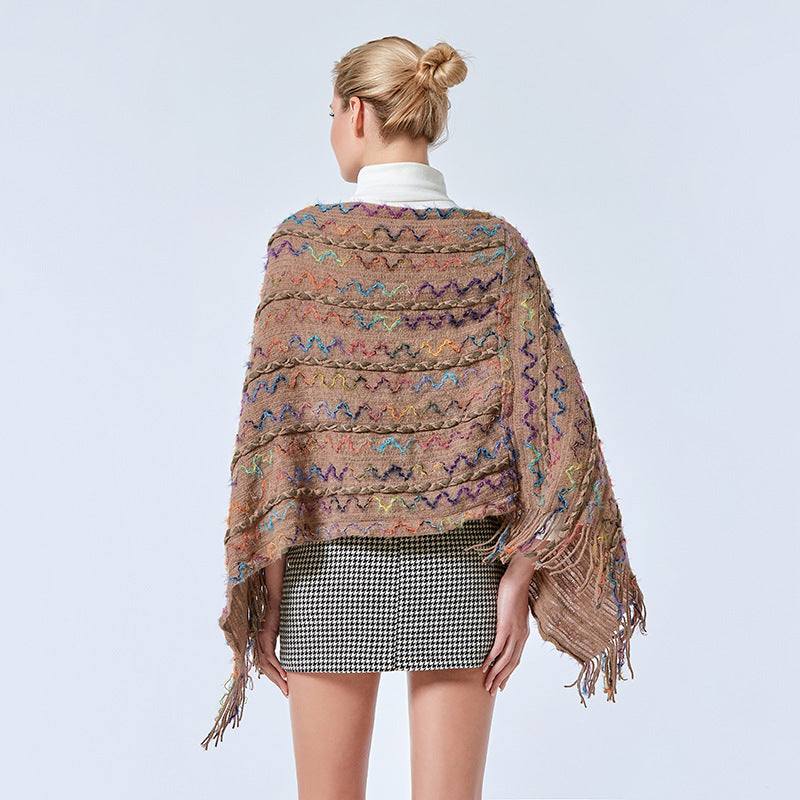 Scialle a righe colorate con Buddha Stones, nappe, pullover, sciarpa da viaggio invernale e accogliente