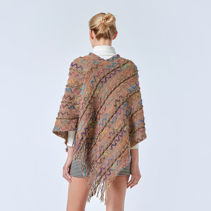 Scialle a righe colorate con Buddha Stones, nappe, pullover, sciarpa da viaggio invernale e accogliente