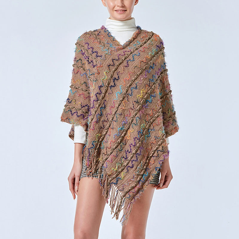 Scialle a righe colorate con Buddha Stones, nappe, pullover, sciarpa da viaggio invernale e accogliente - Cachi 85*75cm - image 22