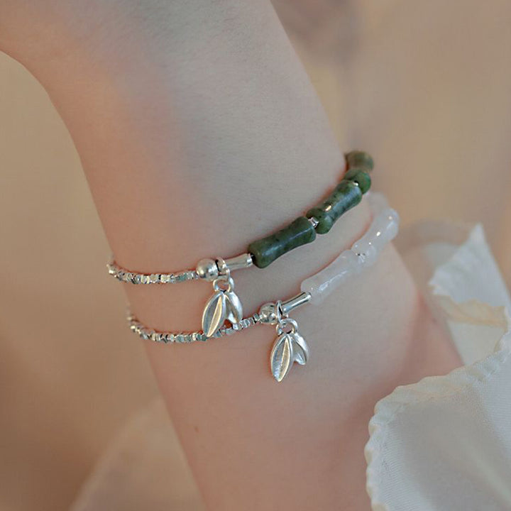 Braccialetto della fortuna con motivo di bambù e peridoto in argento sterling 925 Buddha Stones
