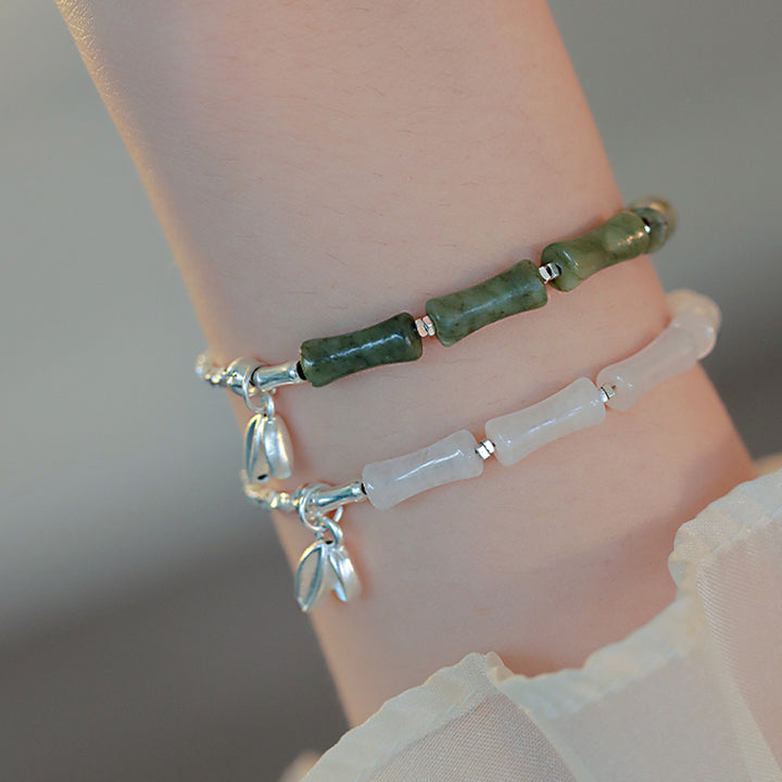 Braccialetto della fortuna con motivo di bambù e peridoto in argento sterling 925 Buddha Stones