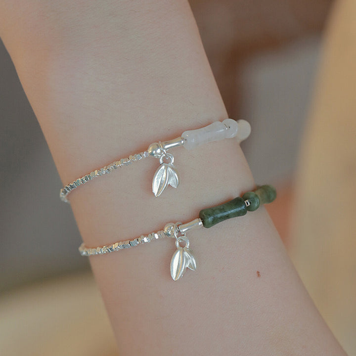 Braccialetto della fortuna con motivo di bambù e peridoto in argento sterling 925 Buddha Stones