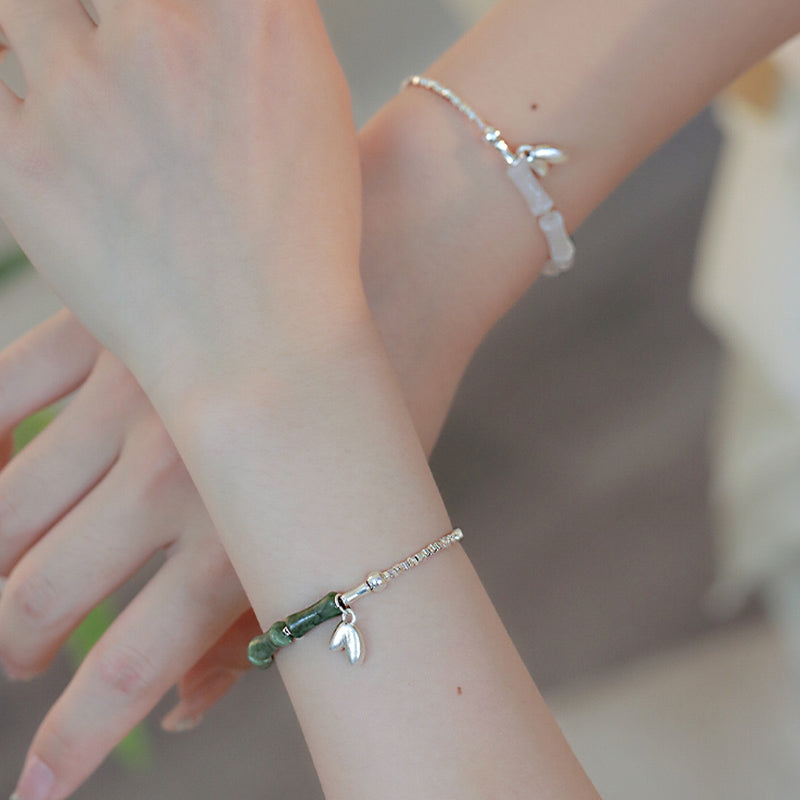 Braccialetto della fortuna con motivo di bambù e peridoto in argento sterling 925 Buddha Stones