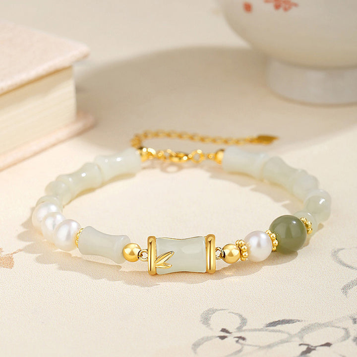 Bracciale Buddha Stones 925 Sterling Silver Hetian Naturale Giada Bianca Bambù Benedizione Fortuna Bracciale